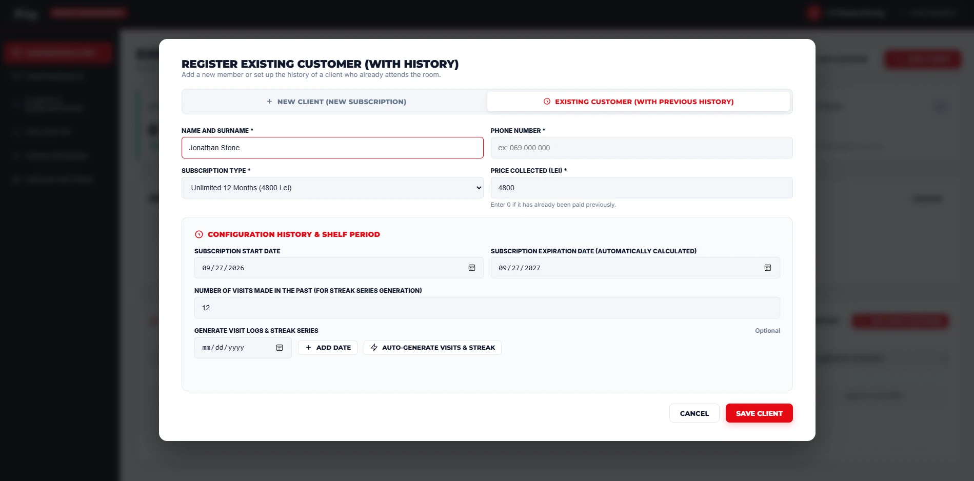 Client Registration & Algorithmic Streak Configuration